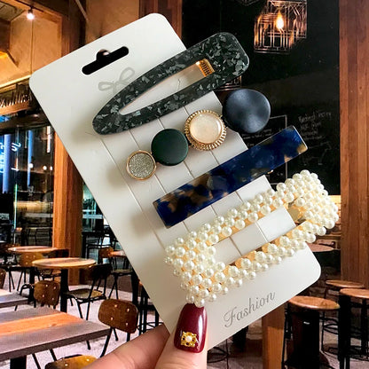Acrylic Barrettes Headwear Pearl Hair Clip Sets for Women Fashion Geometric Hairpins Hair Accessories Headdress Girl Bobby Clip