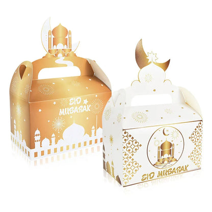 8pcs/Set Eid Mubarak Cake Favor Boxes Ramadan Candy Chocolates Gift Box Muslim Party Ramadan Kareem Eid Al Adha Party Favor Box