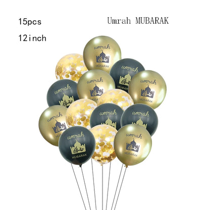 Black Gold Umrah Mubarak Latex Confetti Balloon Eid Mubarak Islamic Muslim Pilgrimage Festival Party Decor  Supplies