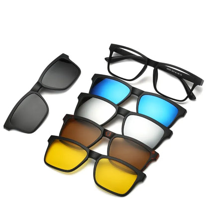 HJYFINO 5 Lenes Magnet Sunglasses Clip Mirrored Clip on Sunglasses Clip on Glasses Men Polarized Clip Custom Prescription Myopia