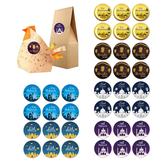 30/60pcs 4cm EID Mubarak Decorations Gift Label Stickers Islamic Muslim Eid Al-Fitr Ramadan Kareem Candy Bag Seal Party Supplies