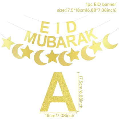 Eid Mubarak Banner Bunting Balloons Plates Tablecloth Kareem Ramadan Decoration for Home 2024  Muslim Islamic Party Supplies