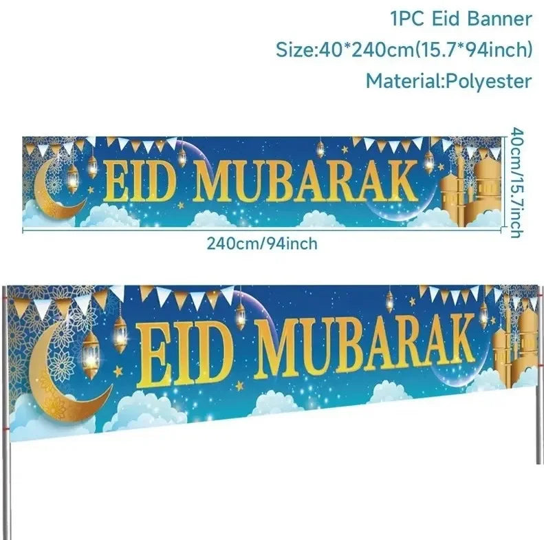 Eid Mubarak Outdoor Banner Flag Ramadan Decoration for Home 2024 Islamic Muslim Party Decor Gifts Ramadan Kareem Eid Al-Adha