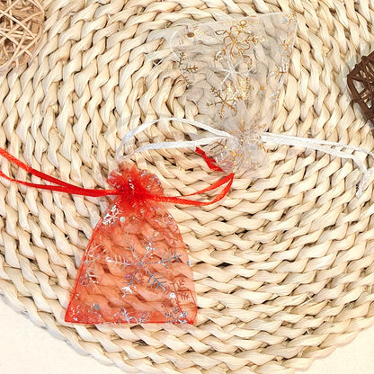 25/50/100pcs Hot Printing Organza Gift Bag for Jewelry Snowflake Drawstring Pouches for Wedding Christmas Party Candy Packing