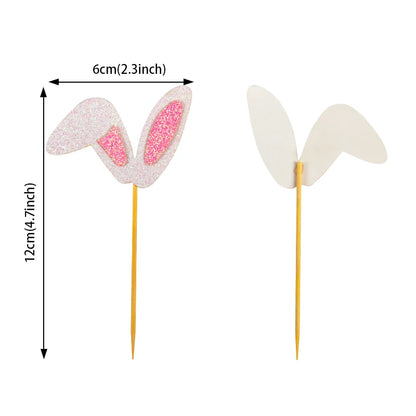 12/24pcs Bunny Ears Cupcake Topper Easter Rabbit Cake Decoration Kids Birthday Party Cake Dessert Decor Happy Easter Decorations