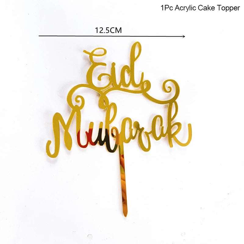 Golden Eid Mubarak Acrylic Cake Toppers Castle Moon CupCake Topper for Ramadan Islamic Muslim Festival Party Cake DIY Decoration