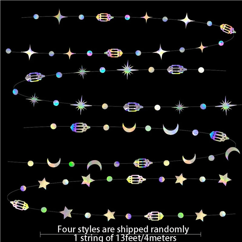 4M Eid Mubarak Banner Gold Silver Star Moon Paper Bunting Garland Ramadan Kareem Decoration Home Islamic Muslim Party Supplies
