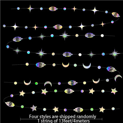 4M Eid Mubarak Banner Gold Silver Star Moon Paper Bunting Garland Ramadan Kareem Decoration Home Islamic Muslim Party Supplies