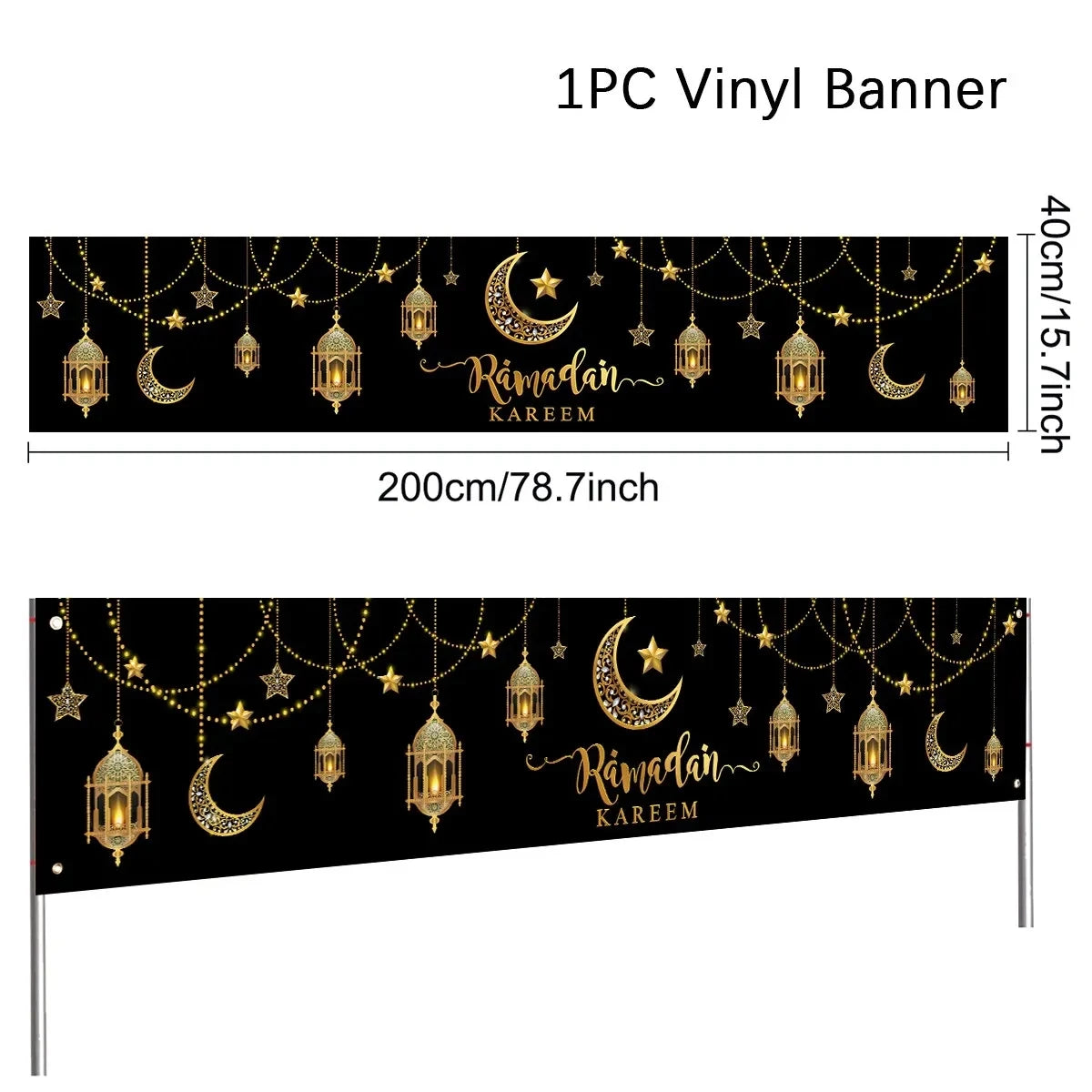 Eid Mubarak Outdoor Banner Flag Ramadan Decoration for Home 2024 Islamic Muslim Party Decor Gifts Ramadan Kareem Eid Al-Adha
