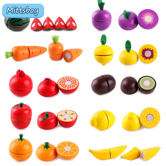 1Pcs Fruit Cutting Educational Toys Wooden Paste Stickers Vegetable Fruit Cutting Kitchen Toy Educational Toy for Children Gift