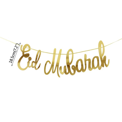 EID Mubarak Banner Glitter Star Moon Letter Paper Bunting Garland Islamic Muslim Party Ramadan Kareem Decorations for Home 2024
