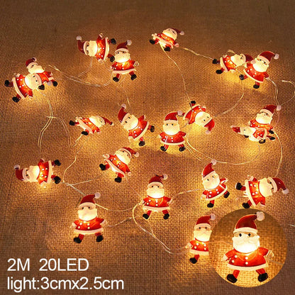 2M 20LED Santa Claus Snowflake LED Light String Christmas Decoration for Home Xmas Tree Ornament 2024 Navidad Kids Gift New Year