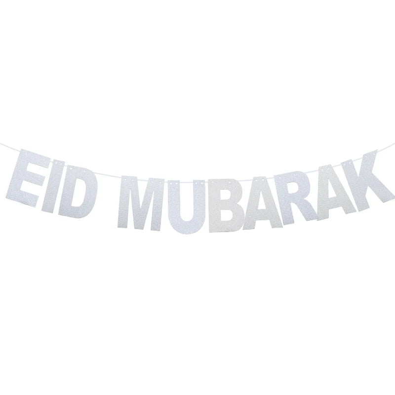 EID Mubarak Banner Glitter Star Moon Letter Paper Bunting Garland Islamic Muslim Party Ramadan Kareem Decorations for Home 2024