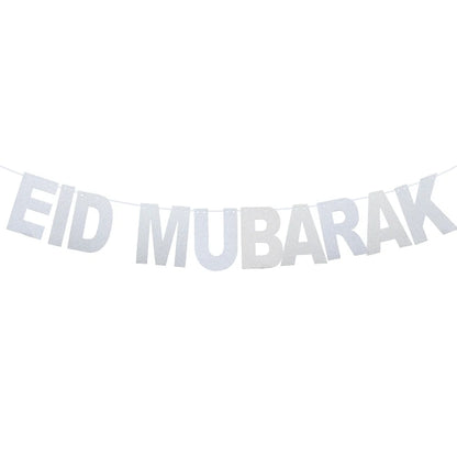 EID Mubarak Banner Glitter Star Moon Letter Paper Bunting Garland Islamic Muslim Party Ramadan Kareem Decorations for Home 2024