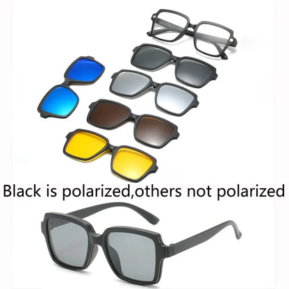 HJYFINO 5 Lenes Magnet Sunglasses Clip Mirrored Clip on Sunglasses Clip on Glasses Men Polarized Clip Custom Prescription Myopia
