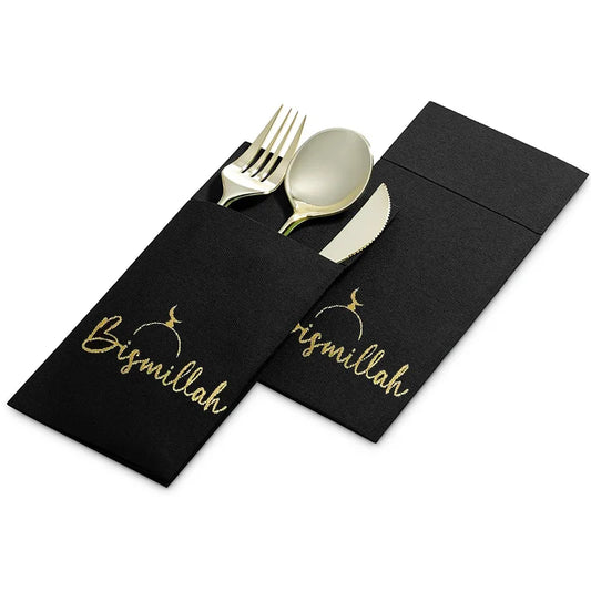 5pcs Bismillah Paper Napkin Cutlery Holder Eid Mubarak Muslim Islamic Ramadan Kareem Iftar Housewarming Table Decoration Sign