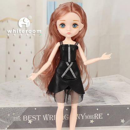 Slim 26cm Bjd Doll for Girl 13 Movable Joints Fashion Princess Clothes Suit Accessories Blue Eyes Decoration Eyelash Solid Doll