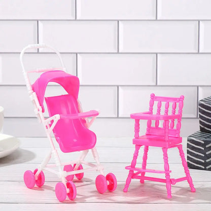 Baby Stroller for Dolls Dollhouse Barbies Furniture Access Infant Carriage Trolley Nursery Girls Doll House Playing House Toys