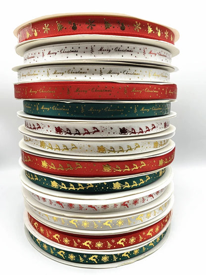 5yards 10mm 15mm 25mm Christmas Ribbon Printed Christmas Polyester Ribbon for Handmade Design Christmas Decoration Gift Packing
