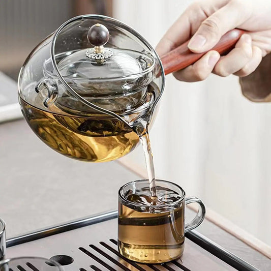 Japanese Style High Borosilicate Glass Teapot 17oz Loose Leaf Tea Pot Tea Steeper Wooden Handle Non Dripping Spout Kettle