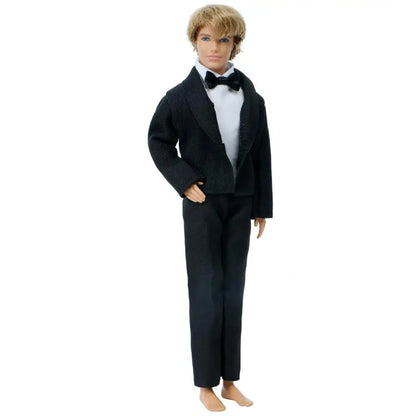 1 Set Men Suit Coat + Vest + Trousers Business Black Outfit  Tuxedo Wedding Party Wear Accessories Clothes for Barbie Doll Ken