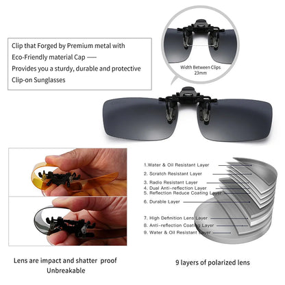 2PCS Clip on Sunglasses Polarized Driving Glasses Clip Up Clip-On Glasses Night Vision for Driving Fishing Cycling Walking