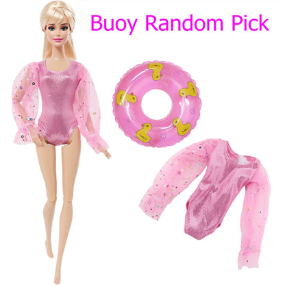 1x Doll Swimwear Beach Bathing Clothes Lovely Bikini Swimsuit + Random 1x Swimming Buoy Lifebelt Ring for Barbie Doll Baby Toys