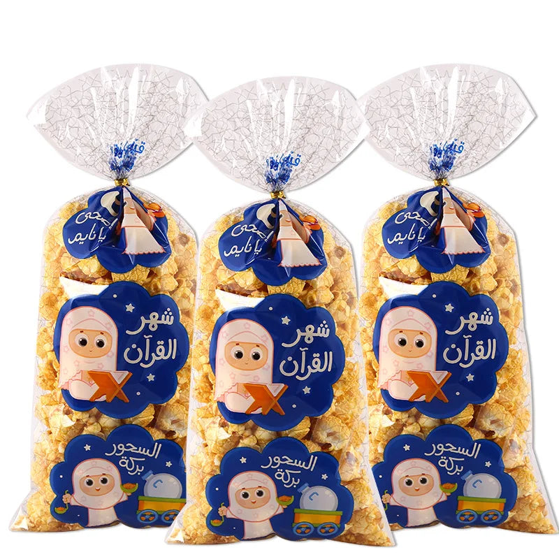 25/50pcs Eid Mubarak Gift Bags Plastic Candy Cookie Bag Ramadan Kareem Decoration 2024 Islamic Muslim Party Supplies Eid Gifts