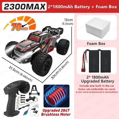1:16 70km/H or 50km/H 4WD RC Car With LED Remote Control Cars High Speed Drift Monster 4x4 Truck for Kids Toy 2300PRO 2300MAX