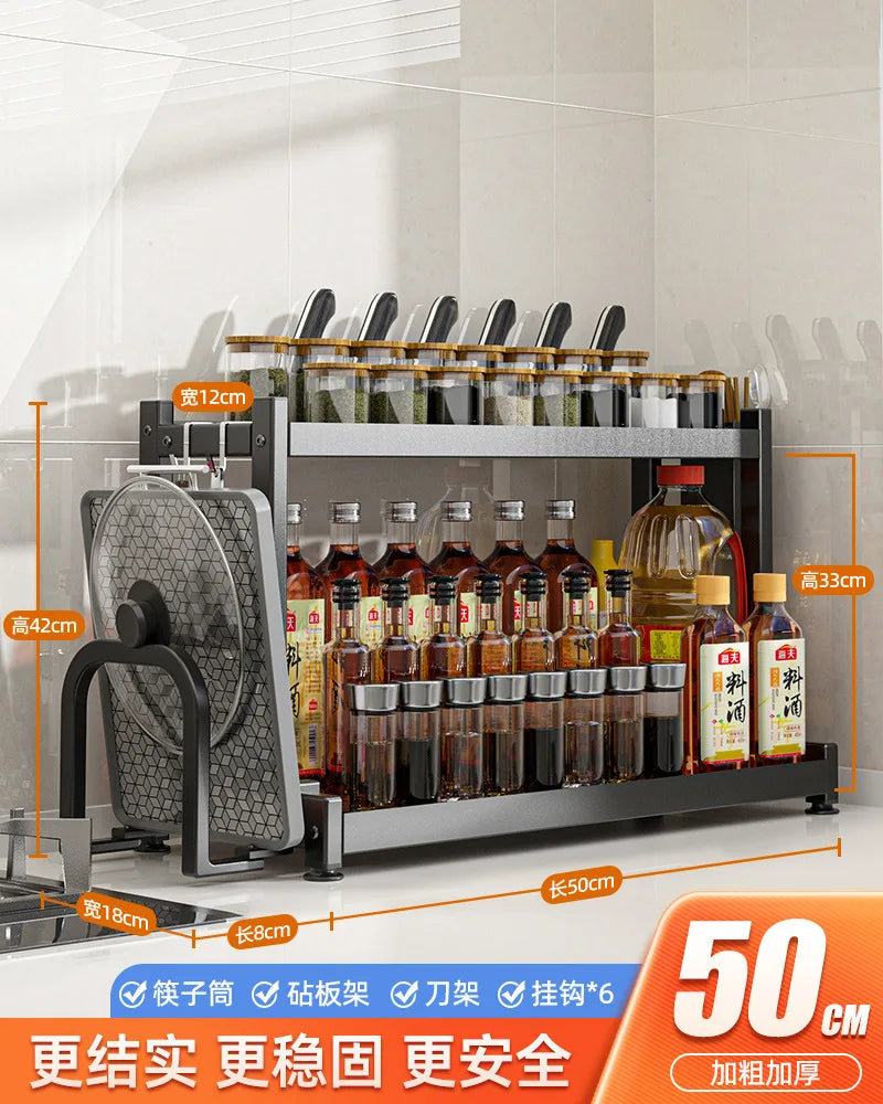 Thickening Upgrade Kitchen Storage Rack Stainless Steel Seasoning Chopsticks Shelf Organizer Knife Jar Kitchen Organizer Tools