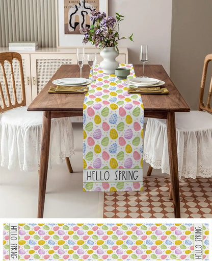 Hello Spring Easter Eggs Linen Table Runners Dresser Scarves Table Decor Farmhouse Dining Table Runners Holiday Party Decoration