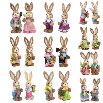 2PCS Straw Rabbit 2024 Easter Bunny Ornament Party Decorations Holiday Home Garden Wedding Decor Crafts Photo Props 25/35cm