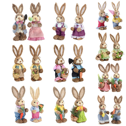 2PCS Straw Rabbit 2024 Easter Bunny Ornament Party Decorations Holiday Home Garden Wedding Decor Crafts Photo Props 25/35cm