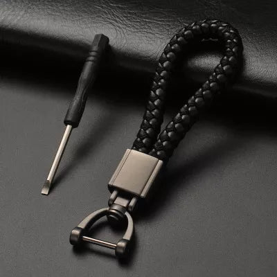 High-Grade Keychain for Men Women Rotatable Key Chain Luxury Hand Woven Leather Horseshoe Buckle Car Key Ring Holder Accessories
