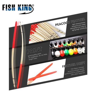 FISH KING 10pcs/Lot 2 Colours Peacock Feather Float  Hard Tail Type Fishing Float Bobber With Rings for Fishing