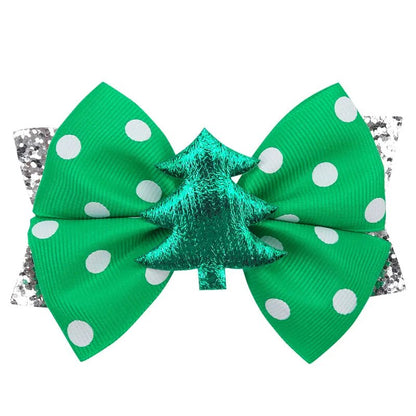 Christmas Hair Bows Clips Sparkly Santa Claus Xmas Socks Hairpins Headwear Christmas Tree Printing Ribbon Hair Clip for Girls