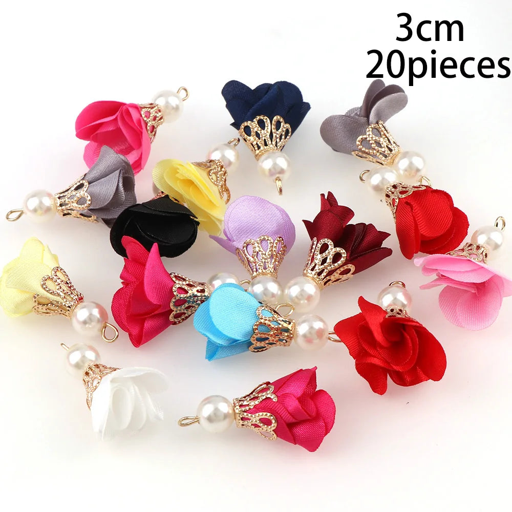 10~30pcs Mixed Types Tassel Findings Flower Silk Polyester Charms Pendant Drop Earring Tassel for Jewelry DIY Graft Making