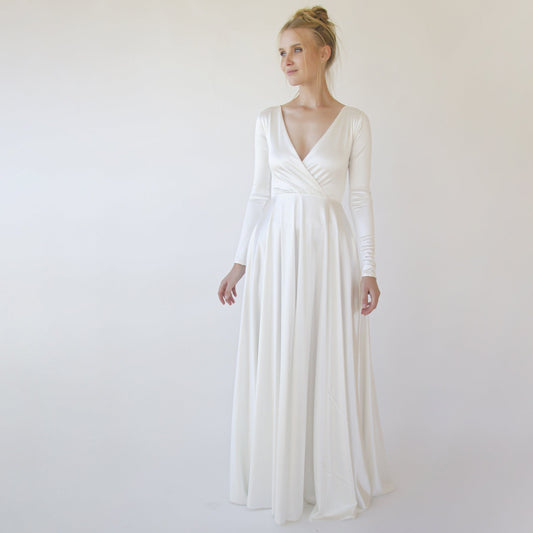Bestseller Minimalist Wedding Dress, Ivory Wrap Modern Wedding Dress #1347
