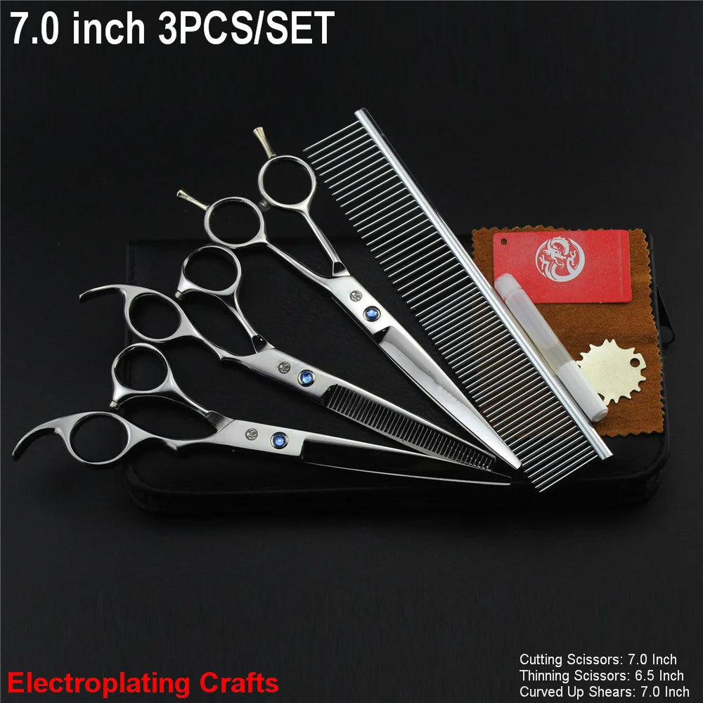 Brand Pet Grooming Scissors Set 7 8 Inch Professional Japan 440C Dog Shears Hair Cutting Thinning Curved Scissors With Comb Bag