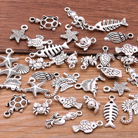 20Pcs Vintage Metal Mix Size/Style Random Marine Organism Fish Charms Animal Pendant for Jewelry Making Diy Handmade Jewelry