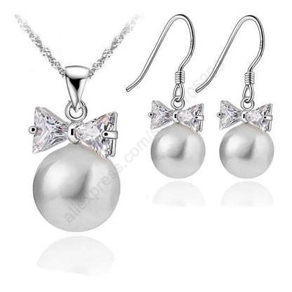 Delicate Pearl 925 Sterling Silver  Jewelry Sets Drop Earrings Necklace Pendant Jewelry Women Wedding Appointment Party