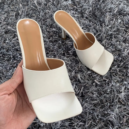 2023 New Summer Women Sandals Square Toe Ladies Heel MulesThin High Heels Sandals Slippers Female Fashion Woman Shoes