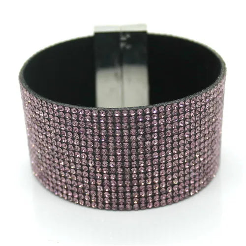 XQNI New Fashion High Quality Handmade Crystal Leather Bracelet for Men Women Trendy Black Rhinestone Classic Charm Bracelet.