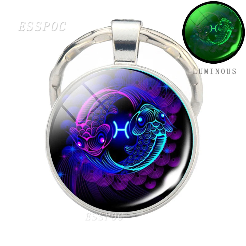 Luminous 12 Zodiac Signs Keychain Constellation Key Chain Leo Libra Virgo Sagittarius Zodiac Jewelry Birthday