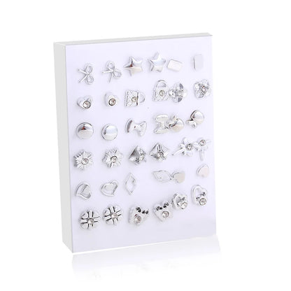 36Pairs/18pairs Earrings Mixed Styles Rhinestone Sun Flower Geometric Animal Plastic Stud Earrings Set for Women Girls Jewelry