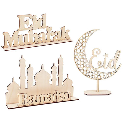 Wooden EID Mubarak Decoration Ramadan Mubarak Ornaments Islamic Muslim Pendant Eid Al Adha Party Supplies Ramadan Kareem