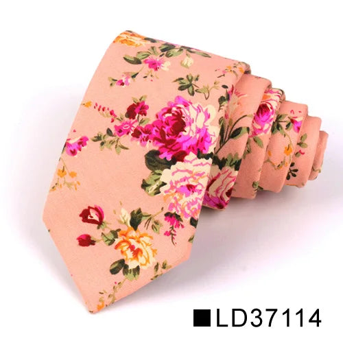 New Floral Tie for Men Women Skinny Cotton Neck Tie for Wedding Casual Mens Neckties Classic Suits Flower Print Neck Ties Cravat