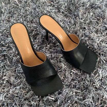 2023 New Summer Women Sandals Square Toe Ladies Heel MulesThin High Heels Sandals Slippers Female Fashion Woman Shoes