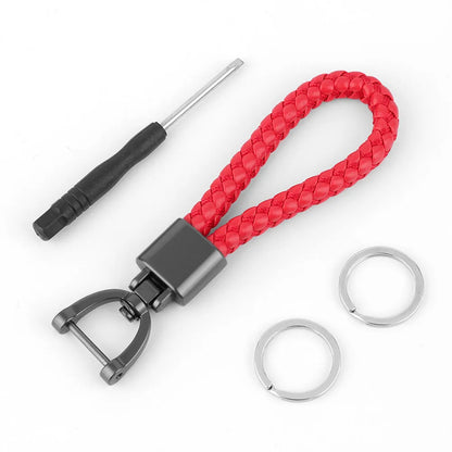 High-Grade Keychain for Men Women Rotatable Key Chain Luxury Hand Woven Leather Horseshoe Buckle Car Key Ring Holder Accessories