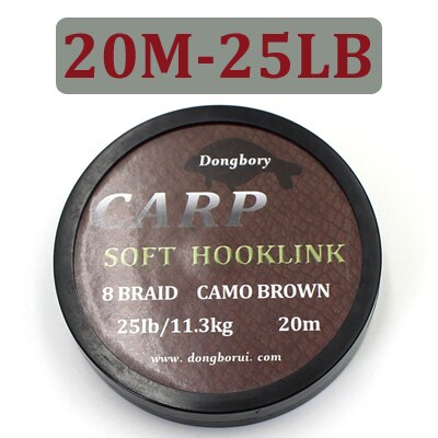 20M Carp Fishing Line 8 Strands Braided Carp Hooklink Camo Brown Soft Hook Link Line 15/25/35lb Carp Rig Wire for Fishing Tackle
